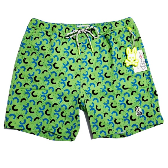 Psycho Bunny Mens XXL Green Gecko Shingle Bold Brushstroke Pattern Swim Trunks